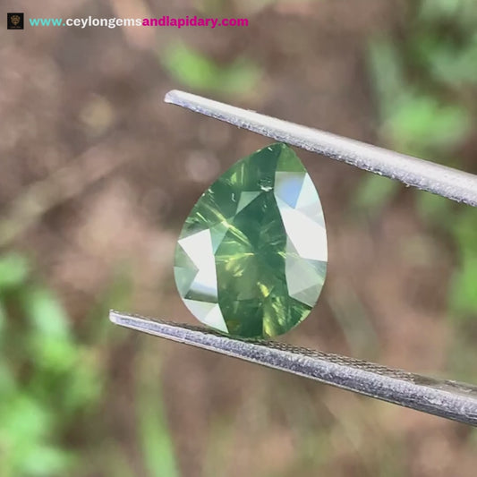 ✨ Green Zircon Concave Cut / Fantasy Cut Pear 4.79 Ct Natural Loose Gemstone From Sri Lanka 💎