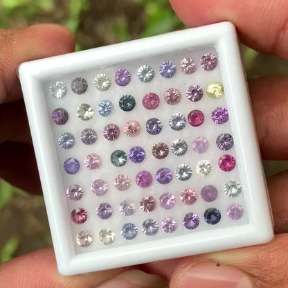Unheated Sapphire 3 mm Rounds 7.14 Ct Multicolor Loose Gemstone Parcel of 56 Stones
