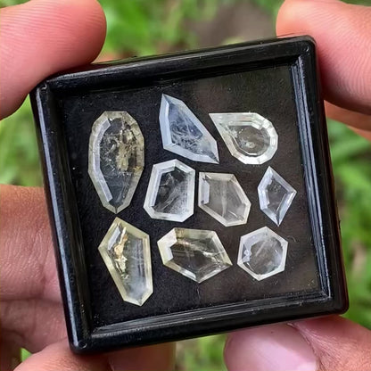 Unheated Sapphire Pale Yellow & Blue Portrait Cut Geometric Shape Tablets Natural Loose Gemstone Parcel 13.30 Ct / 8 Gemstones From Sri Lanka