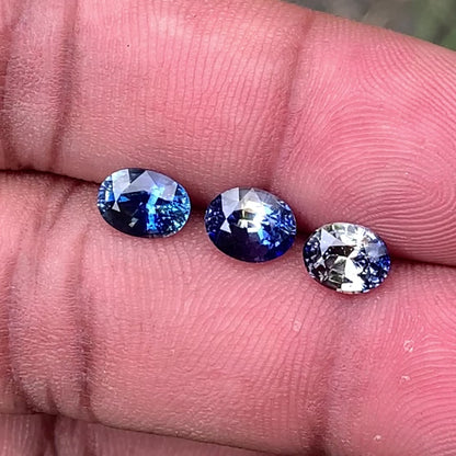 Blue & Yellow Bicolor Sapphire Ovals Natural Heated Only Loose Gemstones 4.30 Ct / 3 Stones From Sri Lanka