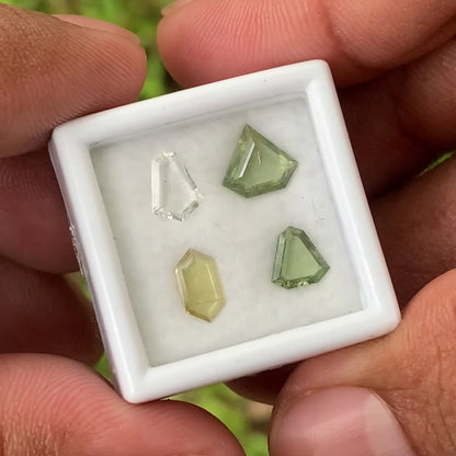 Zircon Portrait Cut Multicolor Geometric Shape Tablets Natural Loose Gemstone Parcel 2.11 Ct / 4 Gemstones From Sri Lanka